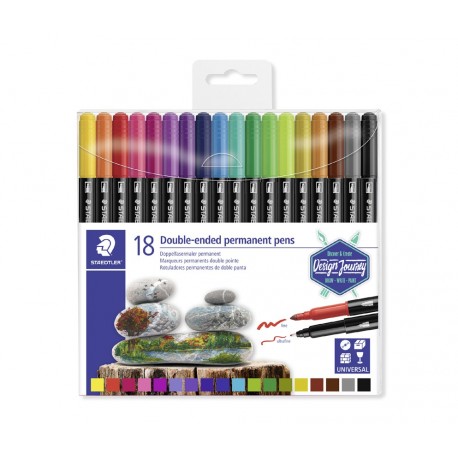 ESTOIG RETOLADORS STAEDTLER 3187 TB18. PERMANENT. DOBLE PUNTA 18 COLORS ASSORTITS