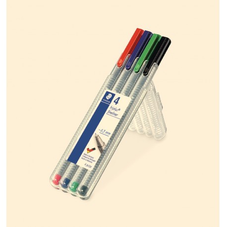 ESTOIG RETOLADORS STAEDTLER FINELINER TRIANGULAR PUNTA 0,3 MM. CAPSA 4 ASSORTITS