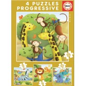 ANIMALS SALVATGES.4 PUZZLES PROGRESIUS 12/16/20/25 PECES