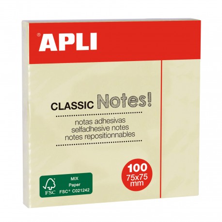 NOTES POSAR I TREURE ADHESIVES 75 X 75 MM. TAC 100 FULLS