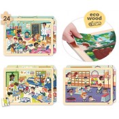 COLE INCLUSIU.SET 4 PUZZLES 24 PECES DE FUSTA + 4 POSTERS