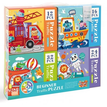 BEGINNER TRAFFIC.SET 4 PUZZLES PROGRESSIUS 12 16 24 32 PECES